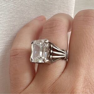 Vtg Emerald Cut Large CZ Sterling Silver Cocktail Ring Estate Size 5.25